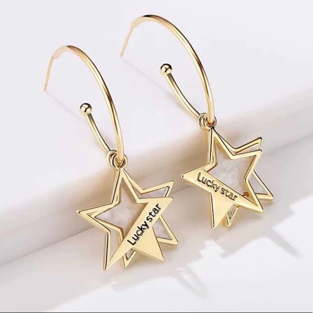Lucky Star Hoop Drop Stud Earrings
